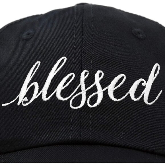 Women's Blessed Embroidered Black Soft Cotton Classic Dad Baseball Hat Cap - Picture 2 of 6